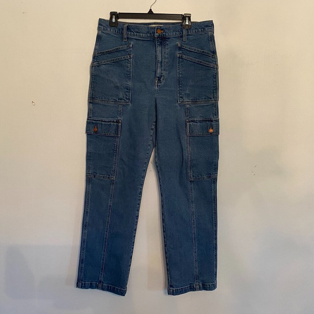 Madewell The '90s Straight Utility Cargo Jeans Densmore Wash Blue Size 31 - Picture 4 of 10